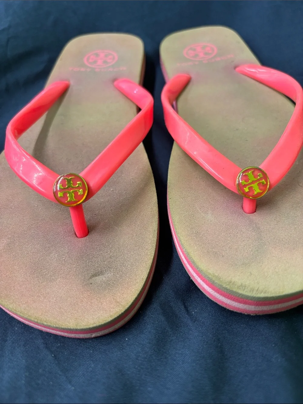 Tory Burch Pink Coral Logo Thong Sandals Sz M(6-7) VGUC